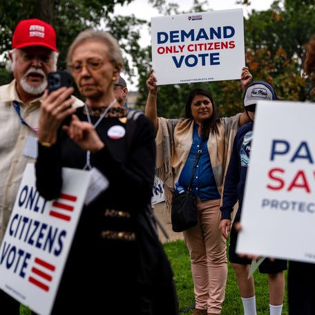 Supporters rally for the Safeguard American Voter Eligibility Act (also known as the SAVE America Act) outside the U.S. Capitol on Sept. 10, 2025, in Washington, DC.