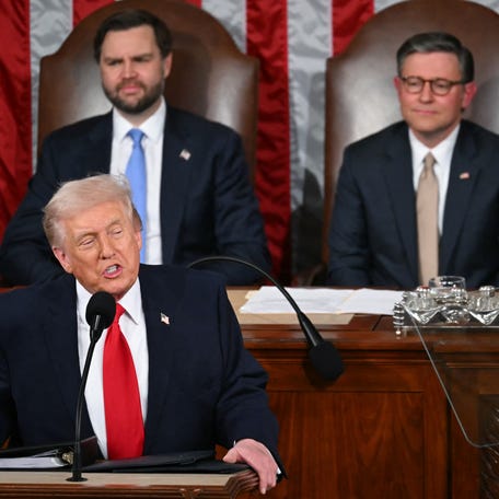 President Donald Trump delivers the State of the Union address in the House Chamber of the US Capitol in Washington, DC, on February 24, 2026.