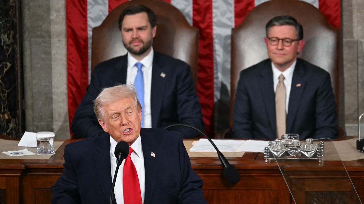 President Donald Trump delivers the State of the Union address in the House Chamber of the US Capitol in Washington, DC, on February 24, 2026.