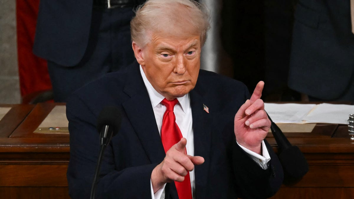 President Donald Trump delivers the State of the Union address at the U.S. Capitol in Washington, DC, on Feb. 24, 2026.