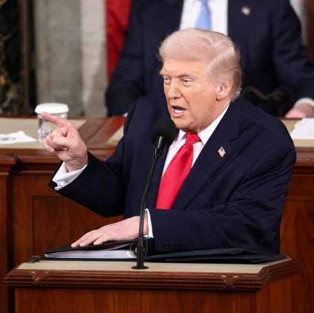 President Donald Trump delivers the State of the Union address at the U.S. Capitol in Washington, DC, on Feb. 24, 2026.
