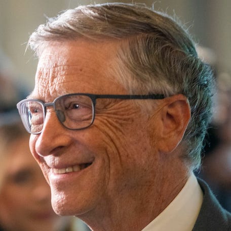 Bill Gates is pictured arriving for the start of the Inaugural Artificial Intelligence Insight Forum.