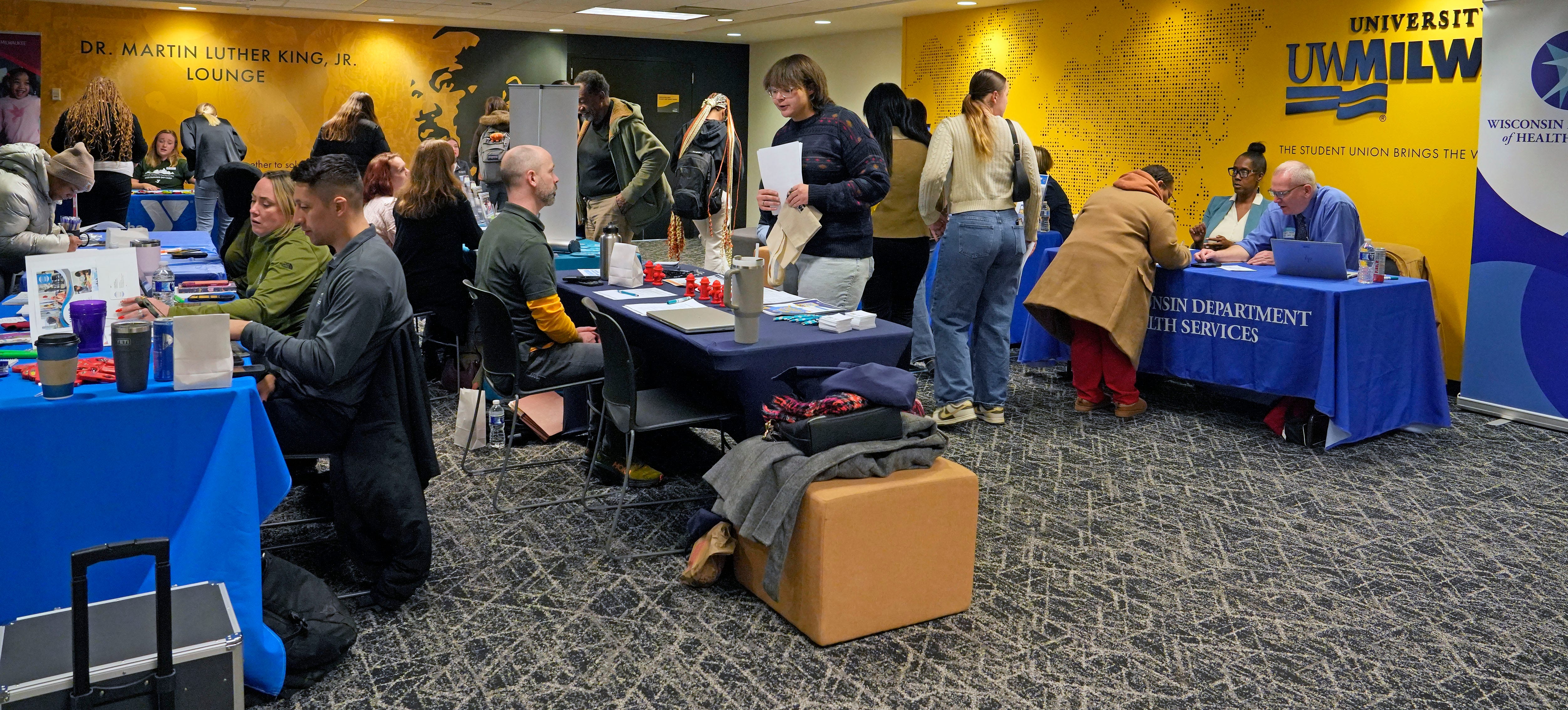 Students attend a career fair in February at the University of Wisconsin-Milwaukee.
