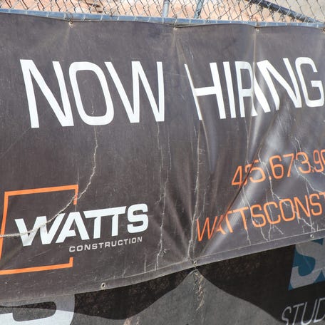 A 'now hiring sign' like this Watts Construction sign, is a common sight in Washington County as the county currently has 2.3% unemployment rate. April 5, 2022.    Img 9121