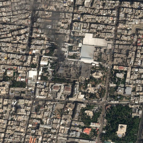 A satellite image shows black smoke rising and heavy damage at Iranian Supreme Leader Ayatollah Ali Khamenei's compound, following strikes by the United States and Israel against Iran, in Tehran, Iran February 28, 2026.