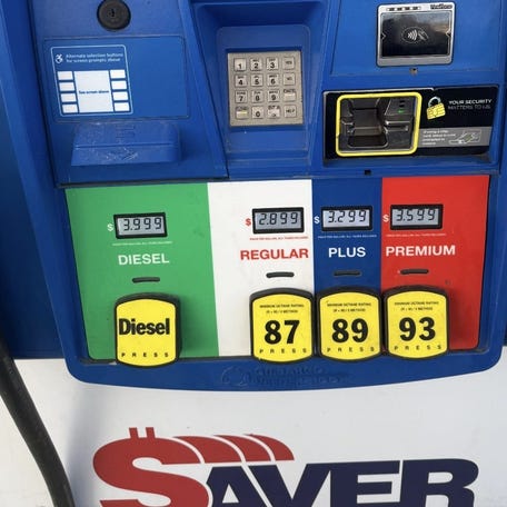 Gas prices at the Saver gas station in Jewett City, Connecticut