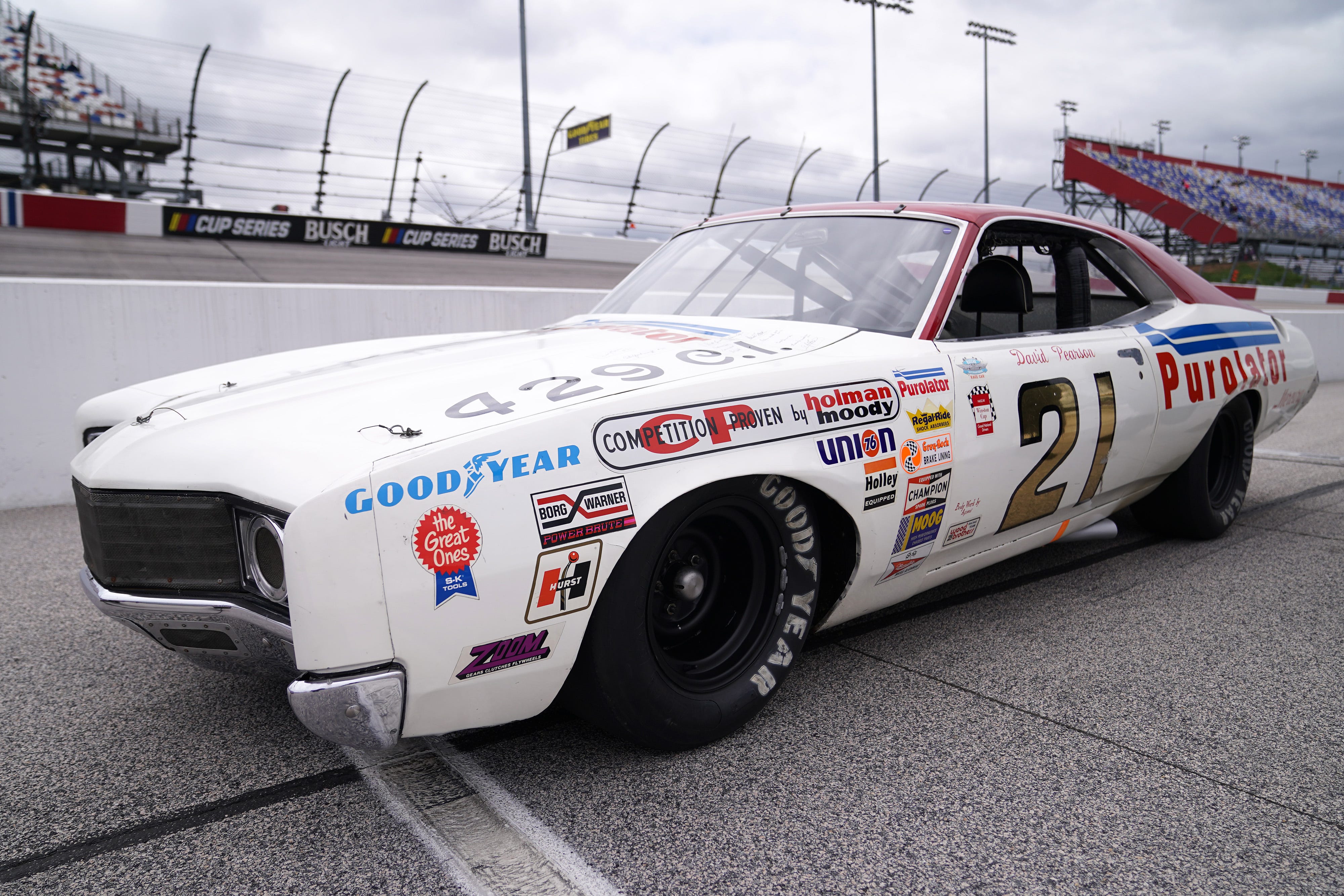The race car of the late David Pearson sits on the grid prior to the Goodyear 400 at Darlington Raceway.