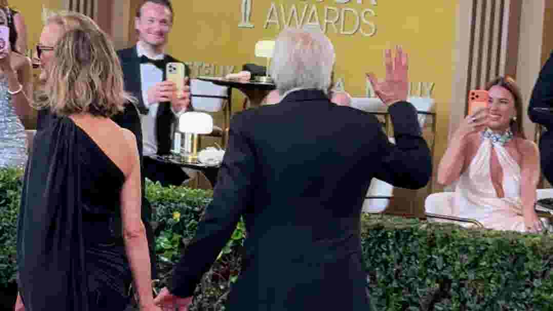 We try to ask Harrison Ford if he's seen Les Mis at the Actor Awards