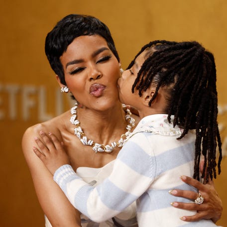 Teyana Taylor and Rue Rose Shumpert pose on the red carpet during the Actor Awards, in Los Angeles, California, U.S., March 1, 2026.