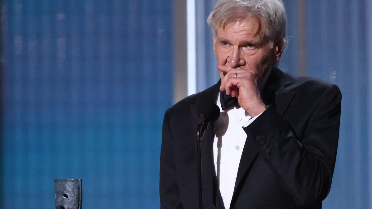 Harrison Ford accepts the Life Achievement award during the Actor Awards, in Los Angeles on March 1, 2026.