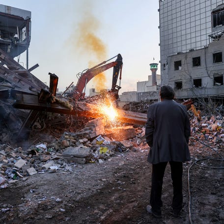 Aftermath of an air strike on a police station in Tehran on March 2, 2026, amid the U.S.-Israel war with Iran.