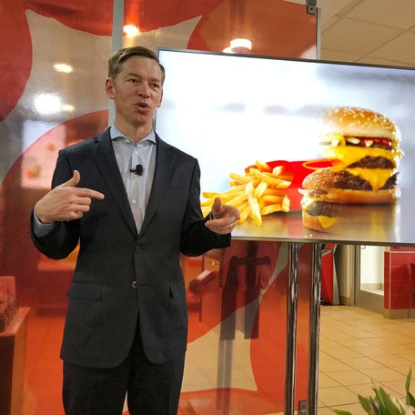 In 2018, McDonald's U.S. President Chris Kempczinski speaks at an event in Oak Brook, Illinois.