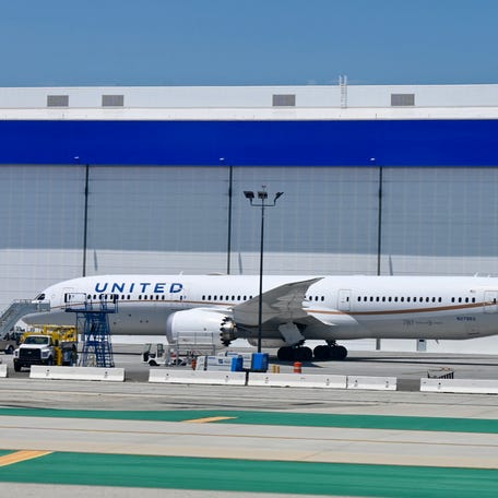 A United Airlines Boeing 787 Dreamliner is seen on the tarmac at Los Angeles International Airport (LAX) in Los Angeles, California, on July 26, 2023.