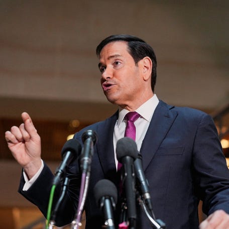 Secretary of State Marco Rubio briefs reporters March 2, 2026, on Iran in Washington, DC.