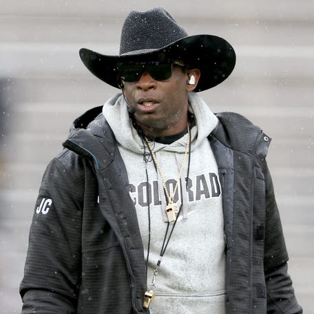 BOULDER, COLORADO - APRIL 27: Head coach Deion Sanders of the Colorado Buffaloes watches as his team plays their spring game at Folsom Field on April 27, 2024 in Boulder, Colorado. (Photo by Matthew Stockman/Getty Images)
