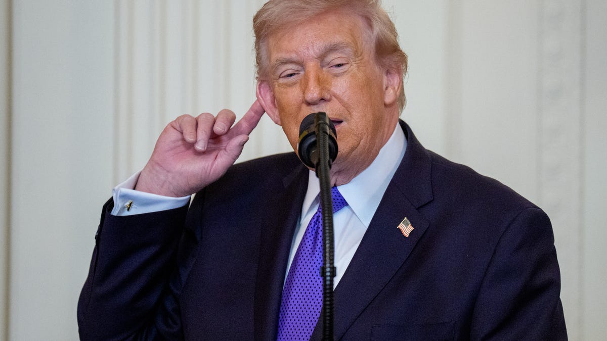 President Donald Trump speaks during a Medal of Honor Ceremony in the East Room of the White House on March 02, 2026 in Washington, DC.