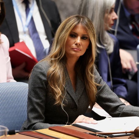 U.S. first lady Melania Trump presides over a United Nations Security Council meeting, at U.N. headquarters in New York City, U.S., March 2, 2026.