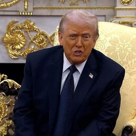 President Donald Trump speaks to reporters in the Oval Office of the White House on March 3, 2026.