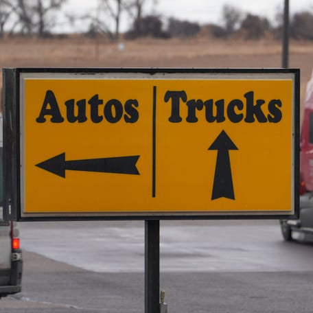 A semitrailer combination pulls into a privately owned truck stop near Denver on March 3, 2026.