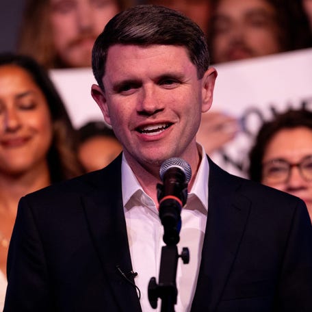 James Talarico is pictured speaking to his supporters during his election night watch party in Austin on March 3, 2026.