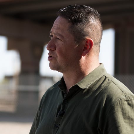 Rep. Tony Gonzales (TX-23) addresses the media on Friday, May 12, 2023, with border updates at the intersection of Calleros Court and Chihuahua Street in El Paso, Texas.