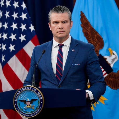 Defense Secretary Pete Hegseth updates reporters at the Pentagon on March 2, 2026, of the U.S.-Israeli war against Iran.