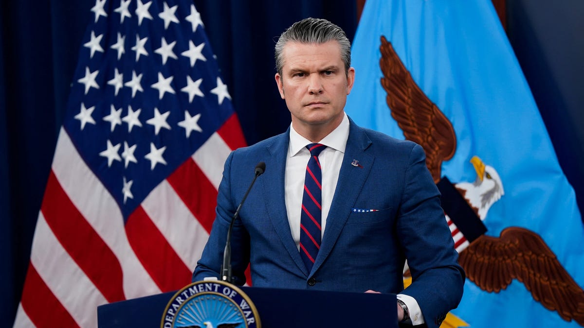 Defense Secretary Pete Hegseth updates reporters at the Pentagon on March 2, 2026, of the U.S.-Israeli war against Iran.
