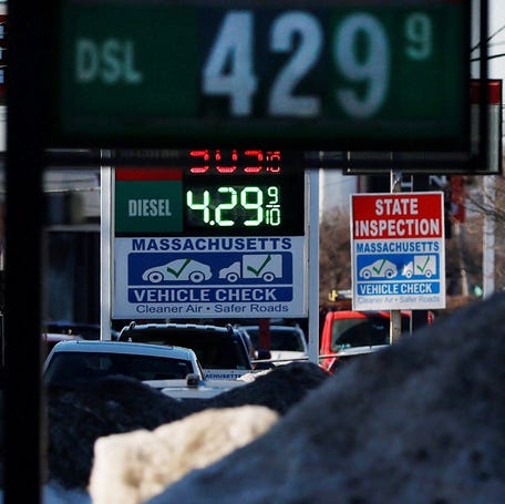 Gas prices, amid the U.S.-Israeli war with Iran, in Medford, Massachusetts, on March 4, 2026.