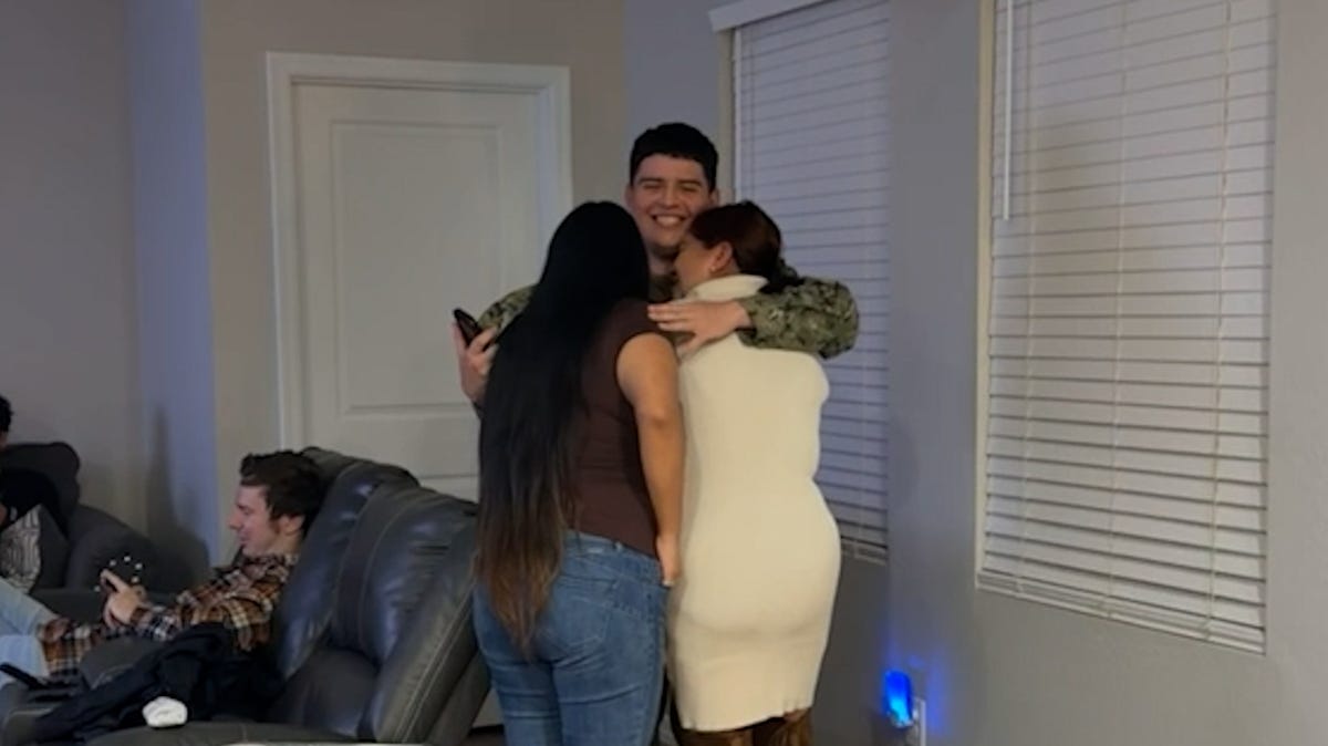 See mom and sailor son share tearful reunion hug