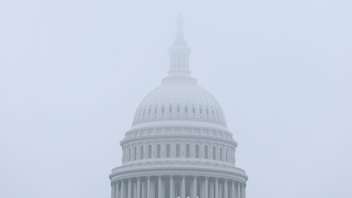 Fog hangs over the U.S. Capitol on March 5, 2026 in Washington, DC.