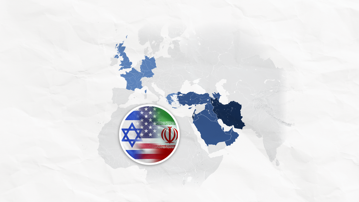 A map illustration showing countries involved in the US-Israel-Iran conflict