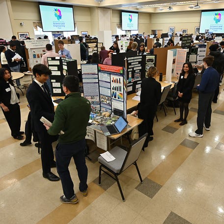 New England Regional Science and Engineering Fair hosts its high school division science fair at WPI with student individuals and teams competing with science projects in different categories.