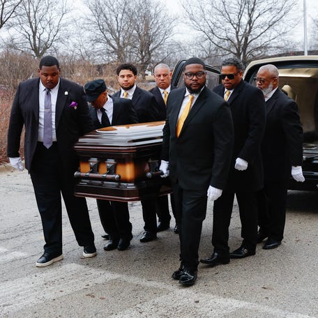 The remains of civil rights activist Reverend Jesse Jackson arrive during a Public Homecoming and celebration of life in Chicago, on March 6, 2026. Veteran civil rights activist Reverend Jesse Jackson, one of the nation's most influential Black voices, died peacefully on Feb. 17, 2026 at the age of 84. Jackson, a Baptist minister, had been a civil rights leader since the 1960s, when he marched with Martin Luther King Jr.