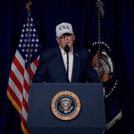 U.S. President Donald Trump speaks to announce that the U.S. had begun "major combat operations" in Iran, in an unknown location, in this screengrab from a video released February 28, 2026. Israel and the U.S. conducted strikes on Iran on Saturday, February 28, 2026.