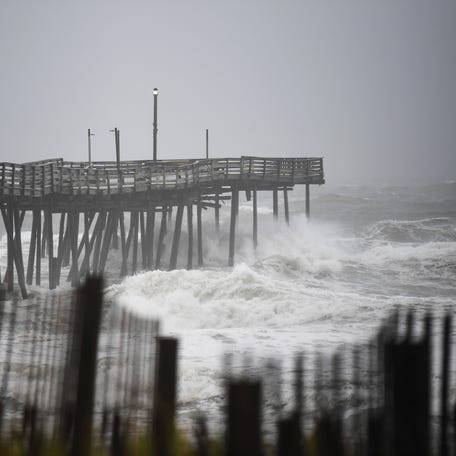 Hurricane Dorian makes impact at the Avalon Fishing Pier at Kill Devil Hills, N.C. on the Outer Banks on Sept. 6, 2019.