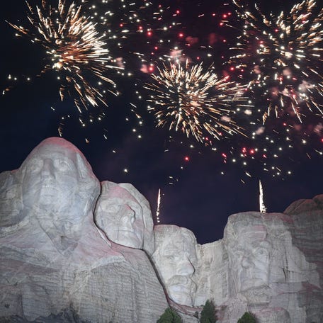 Fireworks explode above Mount Rushmore National Monument during an Independence Day event attended by President Donald Trump on July 3, 2020.