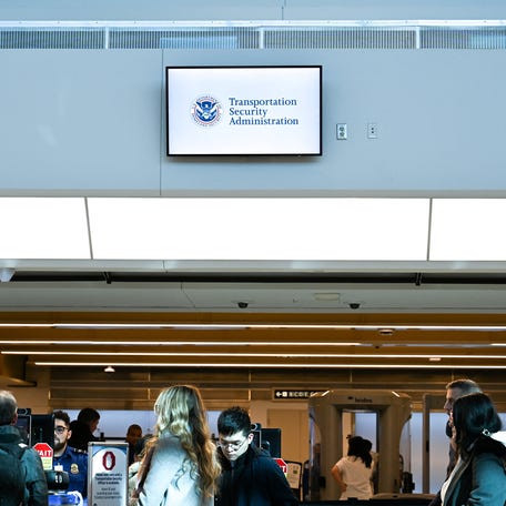The Transportation Security Administration (TSA) security checkpoint at Ronald Reagan Washington National Airport in Arlington, Virginia, U.S., February 14, 2026. REUTERS/Annabelle Gordon
