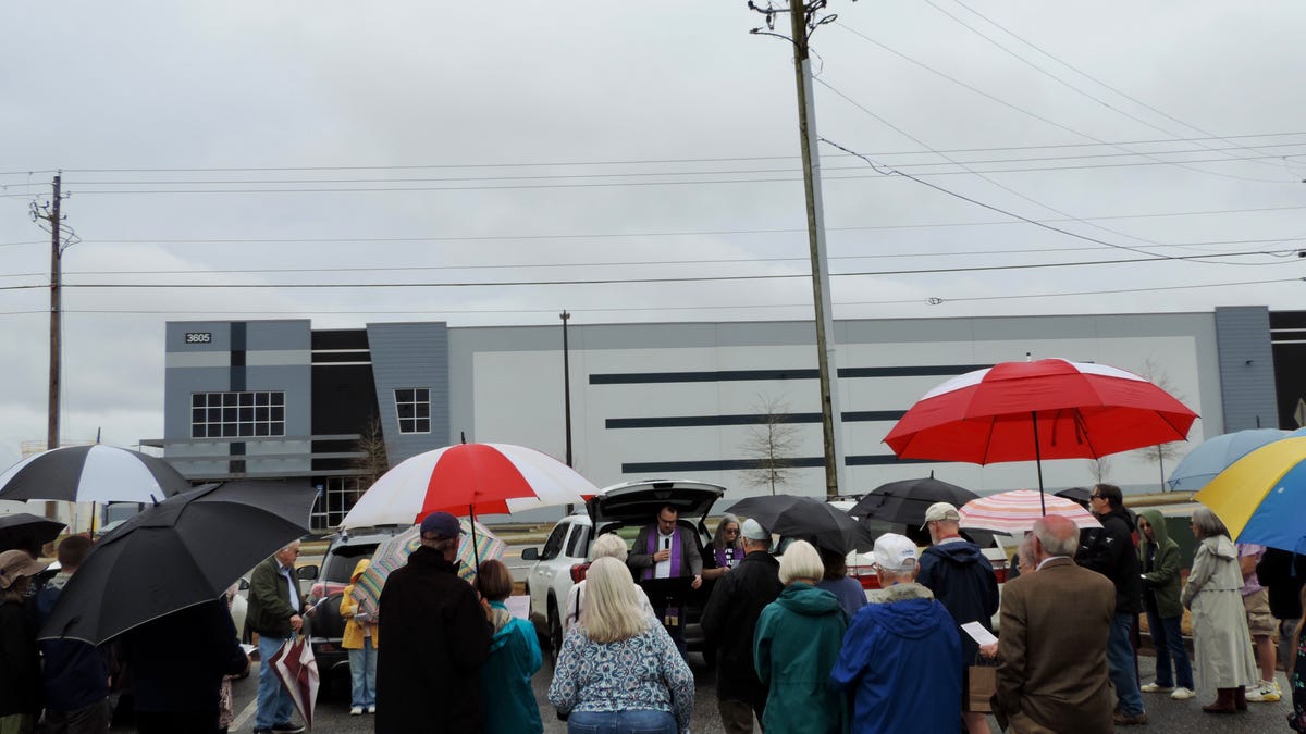 The proposed ICE facility in Oakwood, Georgia loomed over a group of Christians holding a Lenten vigil on Sunday, March 8, 2026.