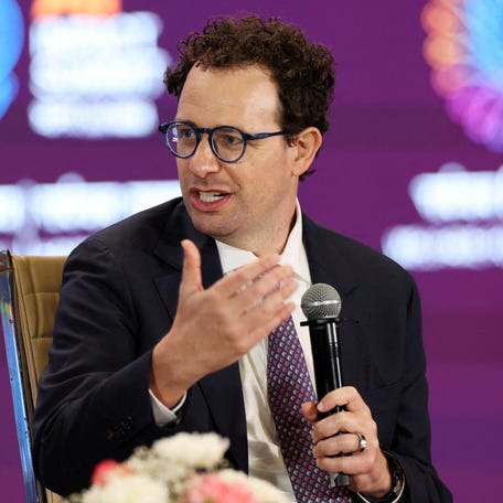 FILE PHOTO: CEO of Anthropic Dario Amodei, addresses the gathering at the AI Impact Summit, in New Delhi, India, February 19, 2026. REUTERS/Bhawika Chhabra/File Photo