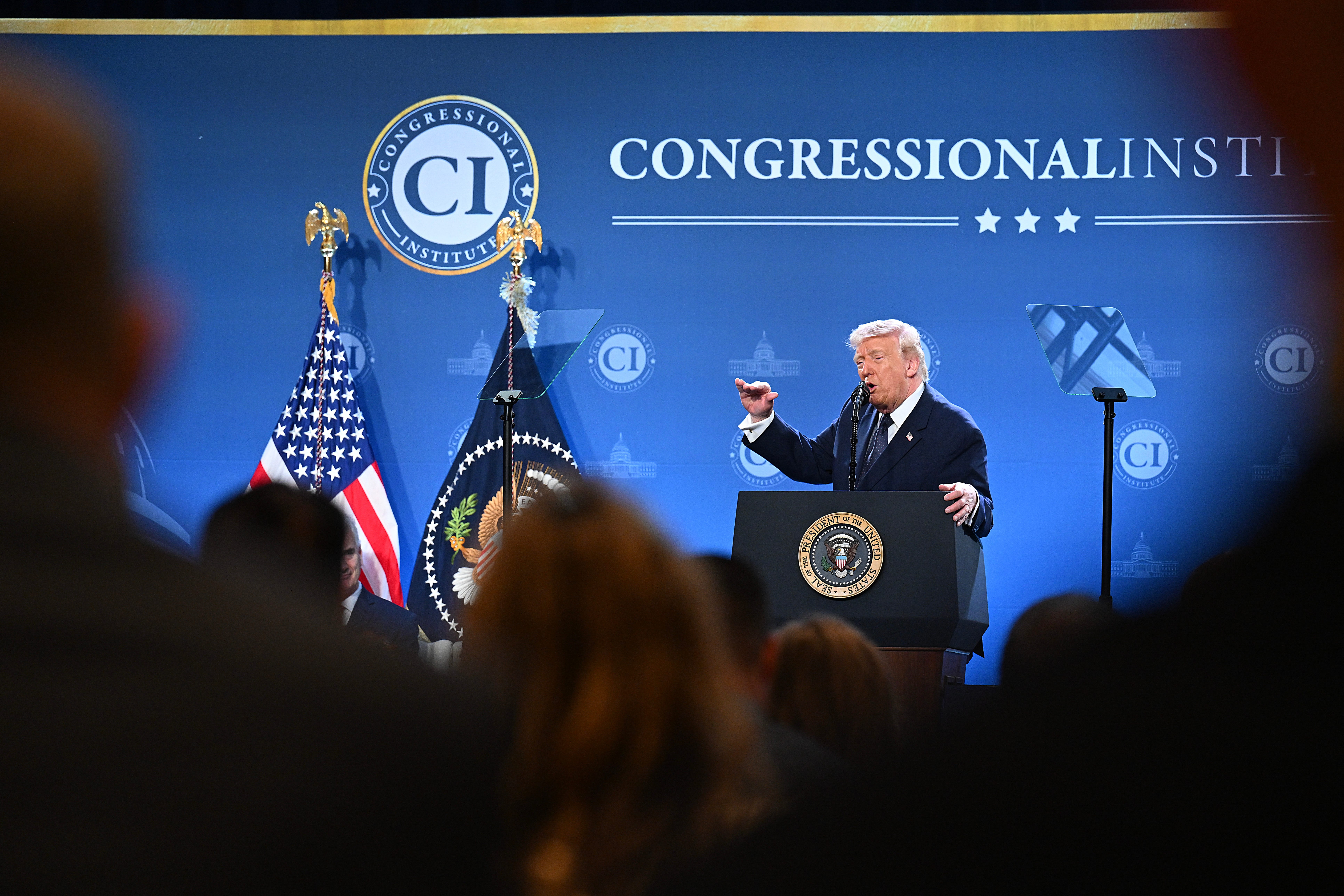 President Donald Trump dropped by his Doral, Florida club to pump up Republican lawmakers ahead of the 2026 midterm elections.