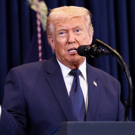 President Donald Trump is pictured speaking during a news conference at Trump National Doral Miami in March 9, 2026.