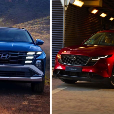 The 2026 Hyundai Tucson (L), 2026 Mazda CX-5 (R).
