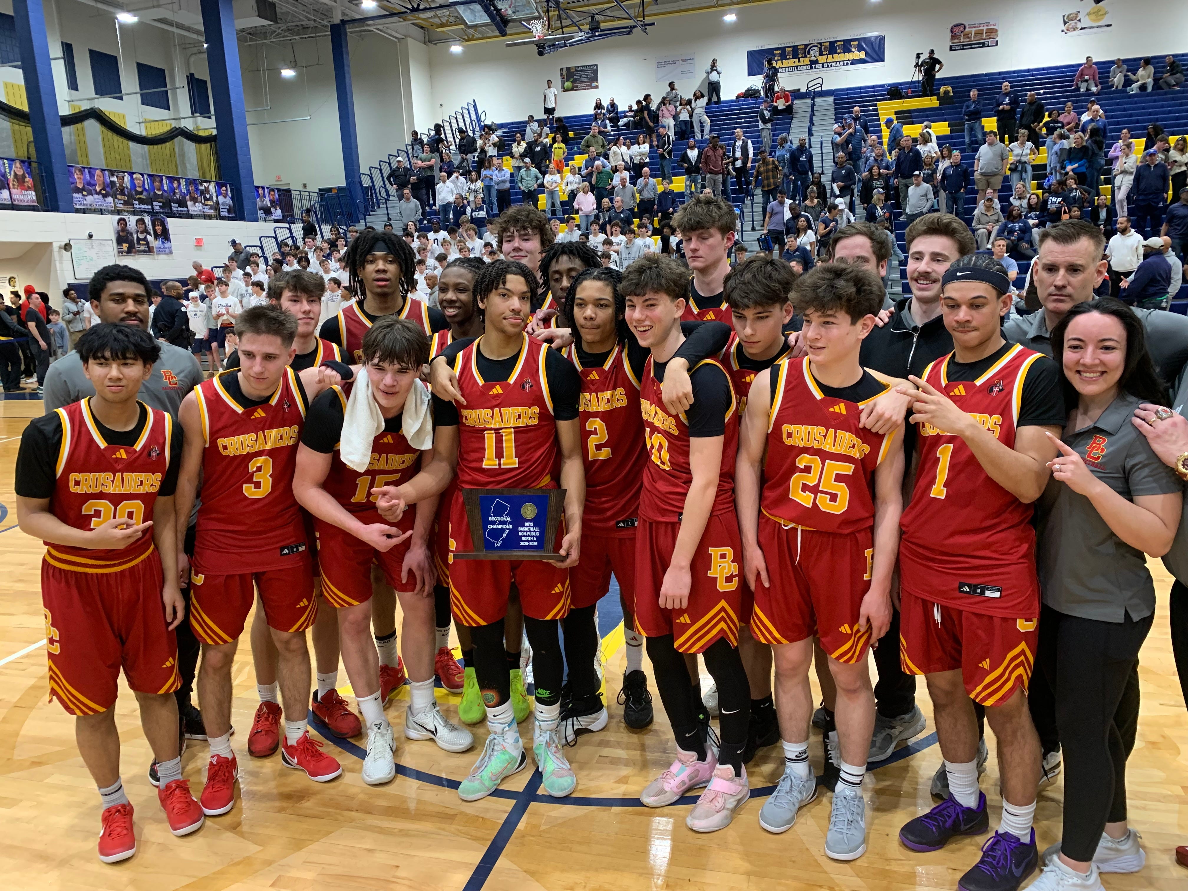 Bergen Catholic celebrates after winning the North Non-Public A sectional championship on March 9, 2026.