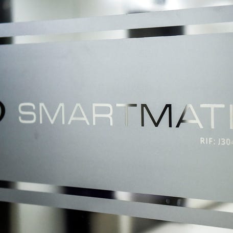 Picture of the logo of Smartmatic, a voting technology firm.