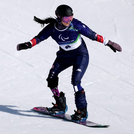 CORTINA D'AMPEZZO, ITALY - MARCH 6: Brenna Huckaby of Team United States rides during a training session ahead of the Milano Cortina 2026 Winter Paralympic Games at Tofane Alpine Skiing Centre on March 06, 2026 in Cortina d'Ampezzo, Italy. (Photo by Linnea Rheborg/Getty Images for IPC)