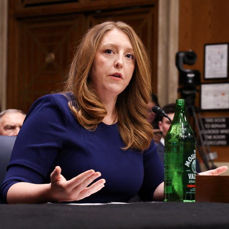 Casey Means, nominated to serve as the next U.S. surgeon general, testifies before a Senate confirmation hearing in Washington, DC, on Feb. 25, 2026.