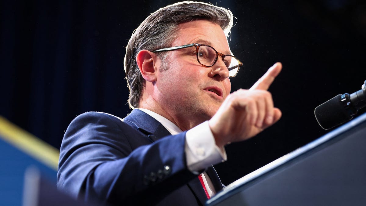 Speaker of the House Mike Johnson (R-LA) speaks, before U.S. President Donald Trump delivers remarks to members of the Republican Party at Trump National Doral Miami, in Miami, Florida, U.S., March 9, 2026.