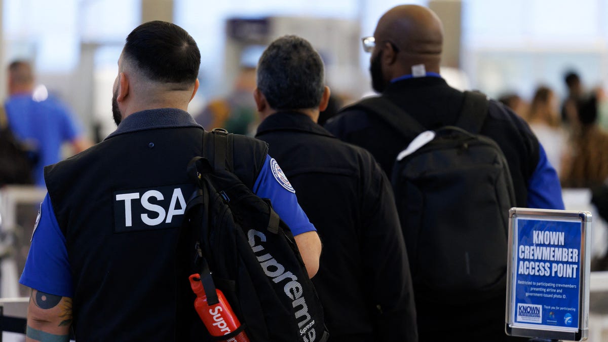 Transportation Security Administration (TSA) agents arrive to work at William P. Hobby Airport in Houston, Texas, on March 10, 2026.