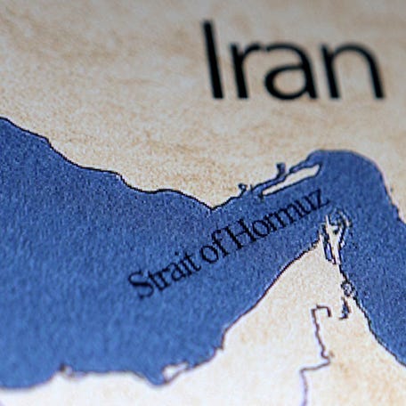 FILE PHOTO: A map showing the Strait of Hormuz and Iran is seen in this illustration taken June 22, 2025. REUTERS/Dado Ruvic/Illustration/File Photo