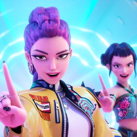 Mira (May Hong), Rumi (Arden Cho) and Zoey (Ji-young Yoo) are Huntr/X in "KPop Demon Hunters."